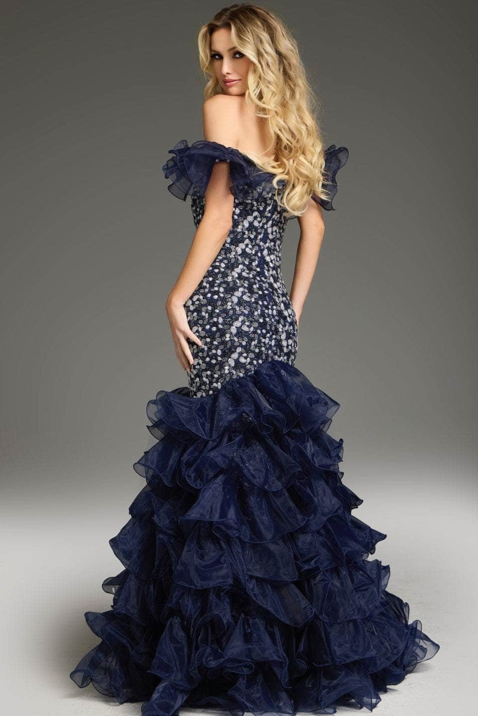 Jovani 38115 - Floral Ruffle Detailed Prom Gown Prom Dresses