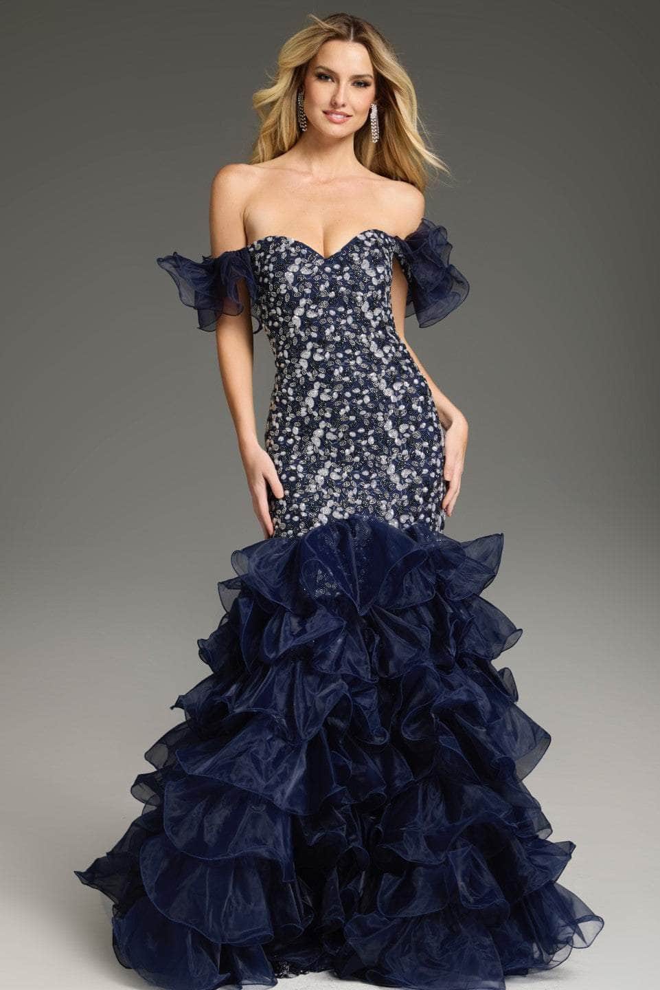 Jovani 38115 - Floral Ruffle Detailed Prom Gown Prom Dresses
