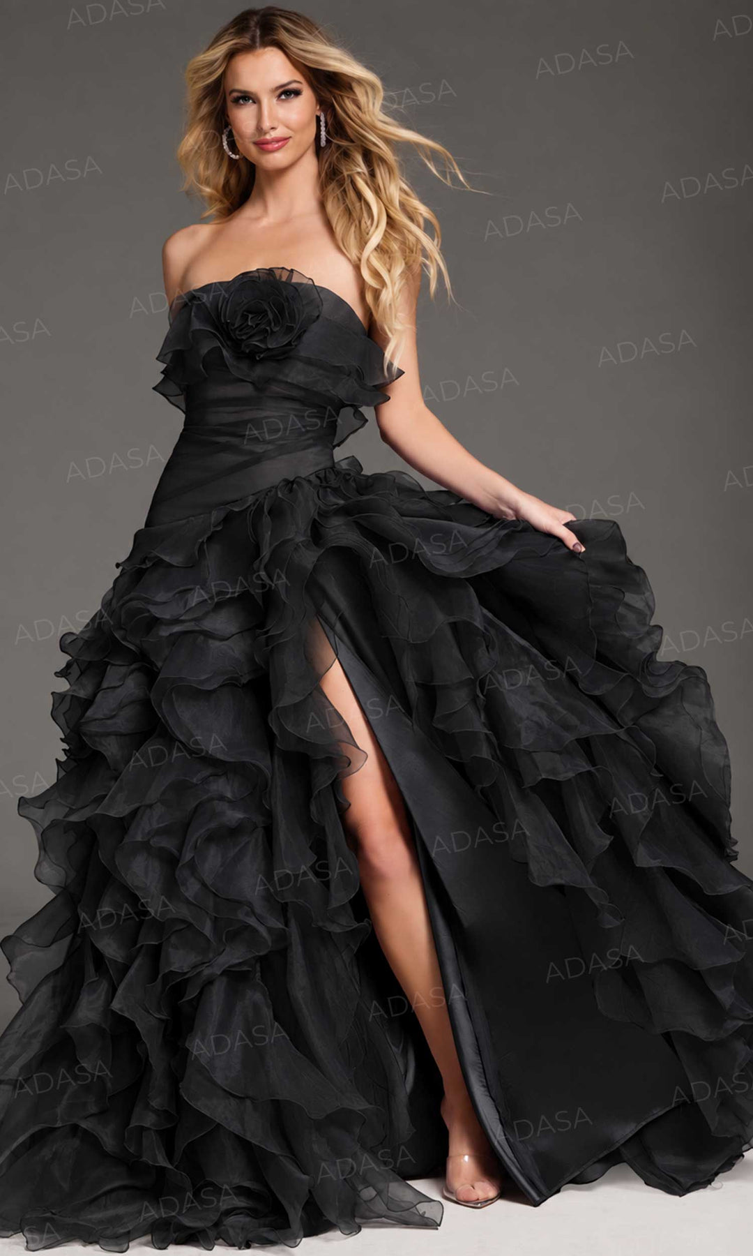 Jovani 38236 - Ruffled Skirt Straight Neckline Gown
