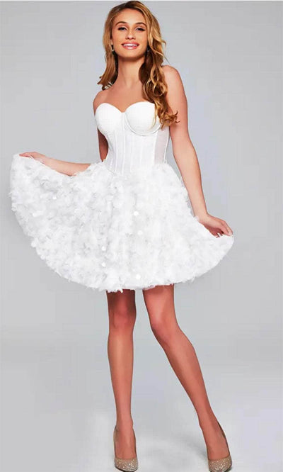 Jovani 38248 - Strapless Corset Bodice Cocktail Dress Special Occasion Dresses 00 /  Off-White