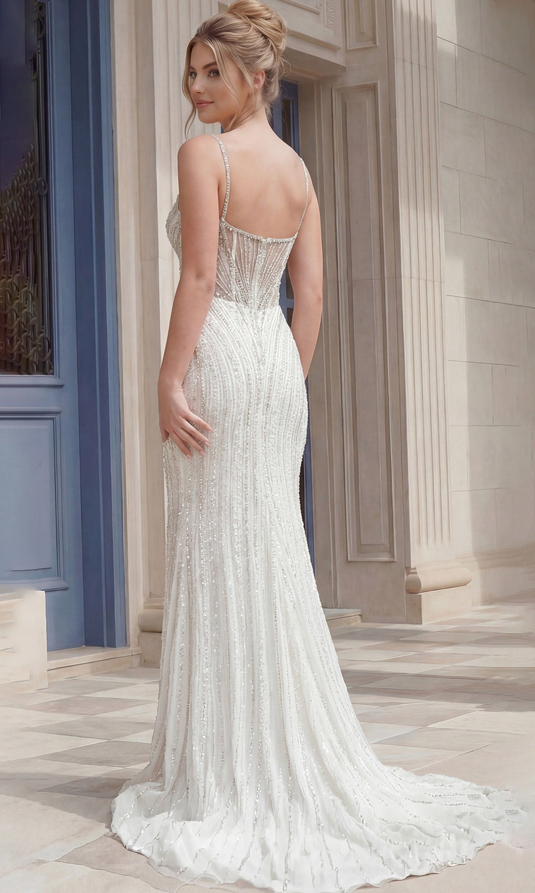 Jovani 38267 - Sleeveless Beaded Bodice High Slit Gown