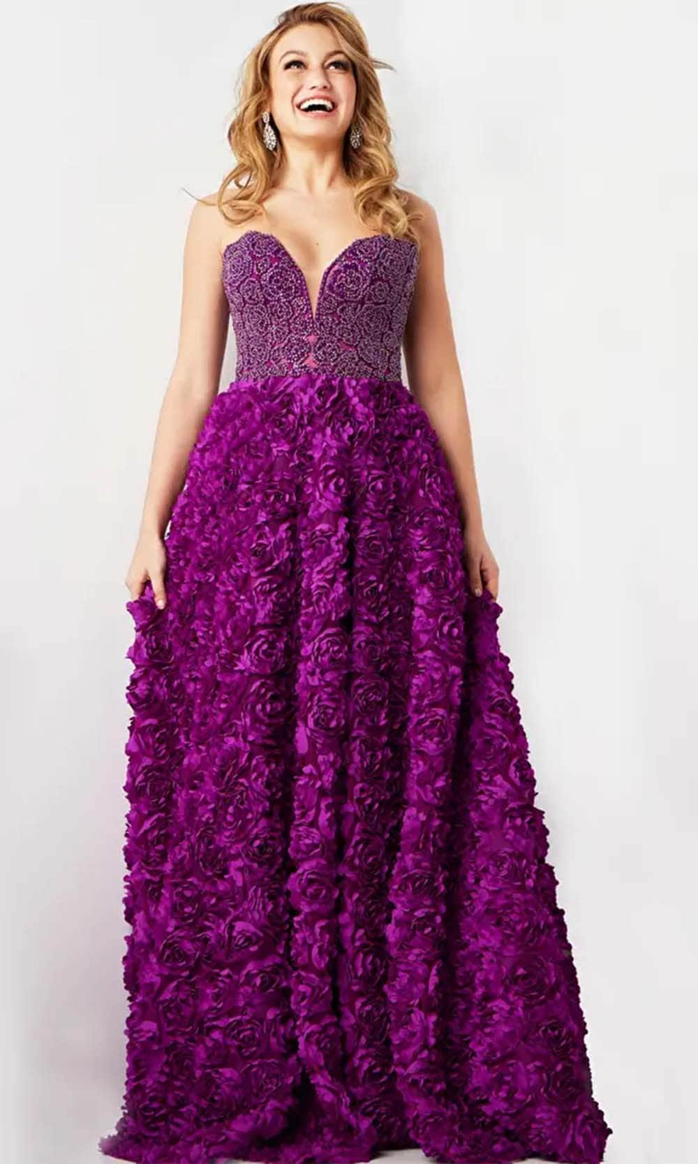 Jovani 38318 - Sweetheart Neck Floral Gown Prom Dresses Dresses 00 / Purple