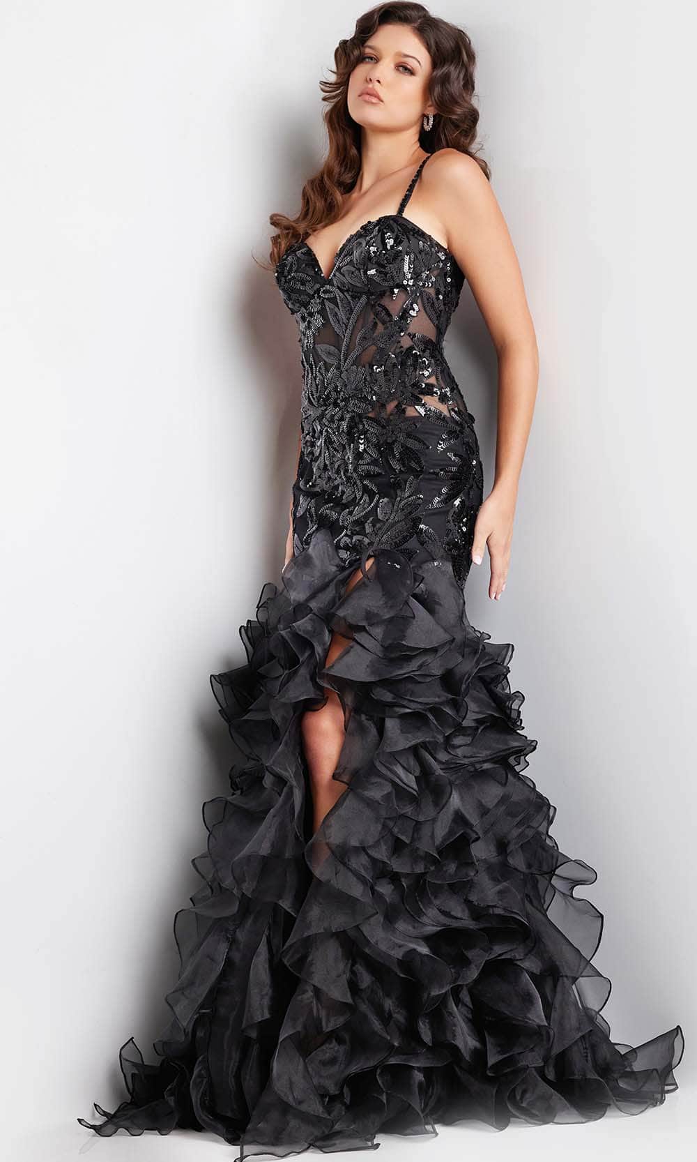 Jovani 38358 - Sequin Corset Ruffle Prom Dress Special Occasion Dress 00 / Black