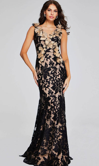 Jovani 38497 - Embroidered Sheath Evening Gown Special Occasion Dresses 00 /  Black/Nude