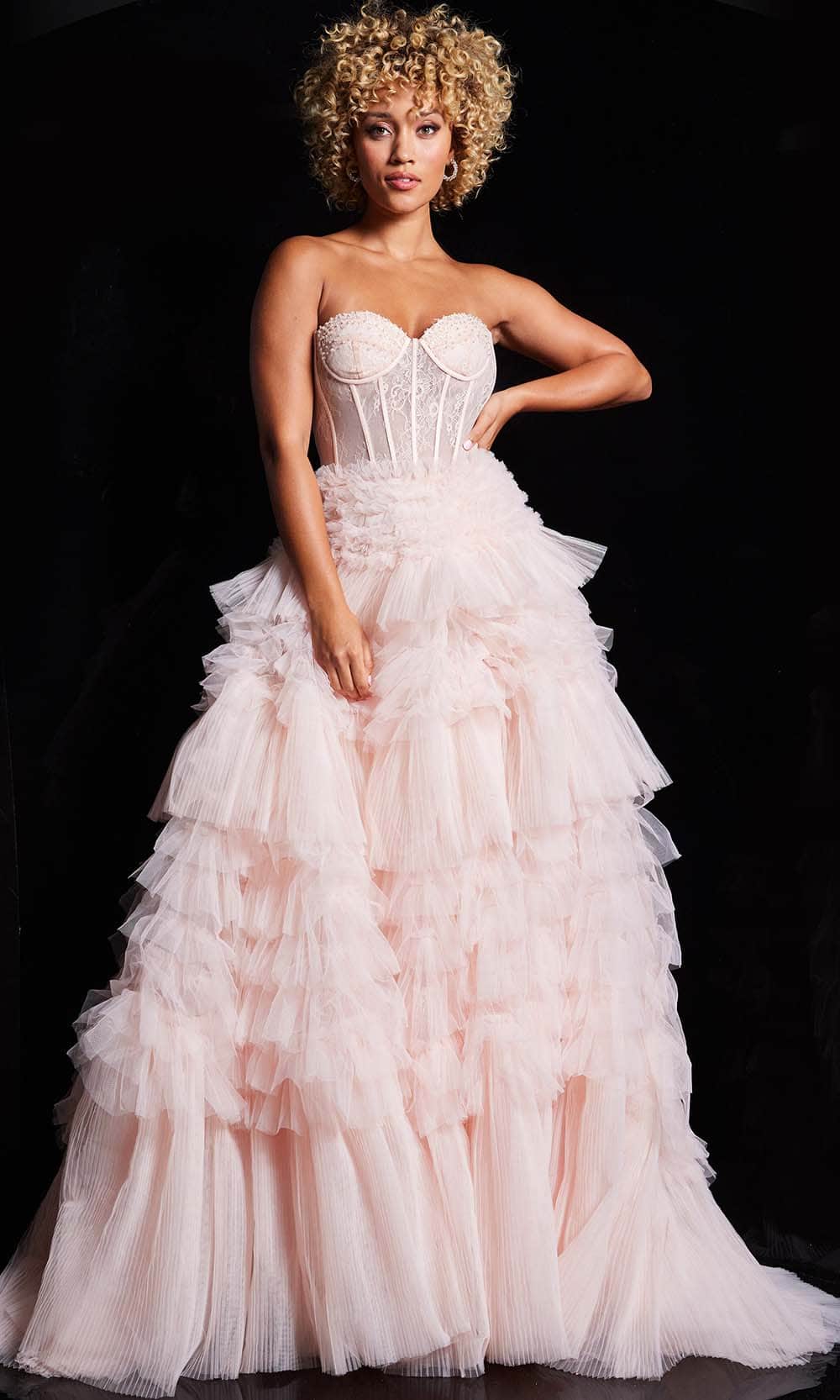 Jovani 38540 - Strapless Ruffle Ballgown Special Occasion Dress 00 / Pink