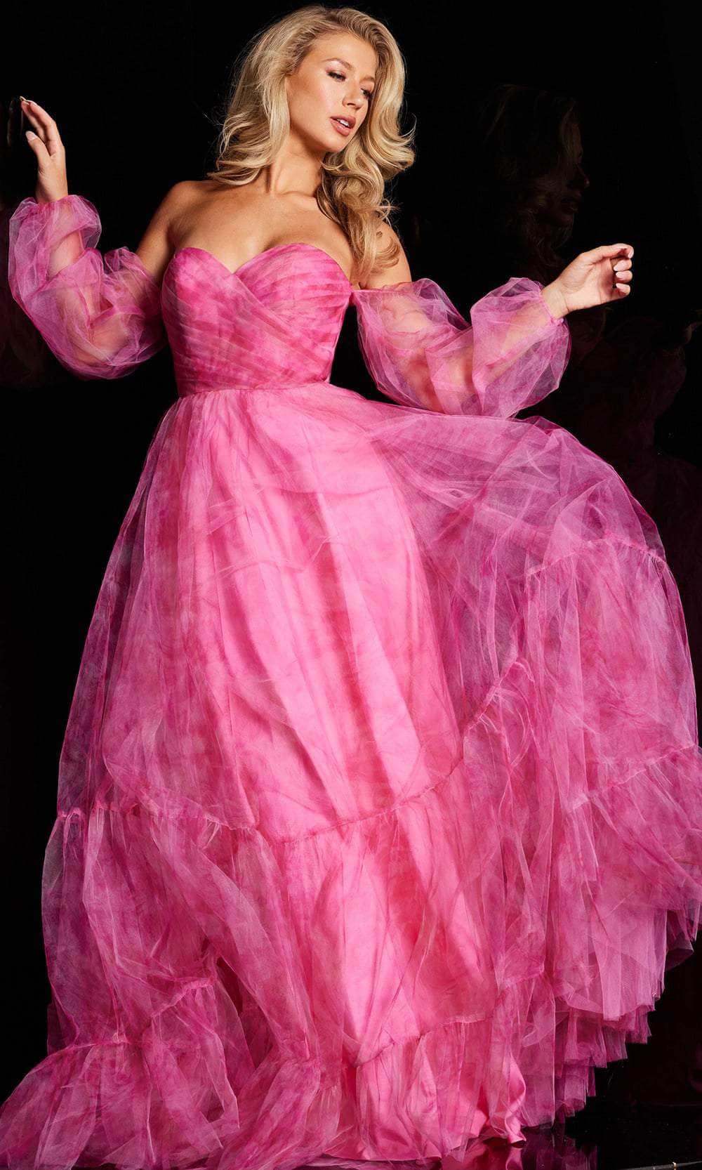 Jovani 38605 - Pleated Bodice A-Line Dress Formal Gowns 00 / Fuchsia