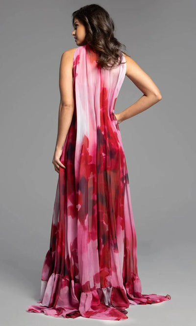 Jovani 38719 - Rosette Detail Long Printed Dress Evening Dresses