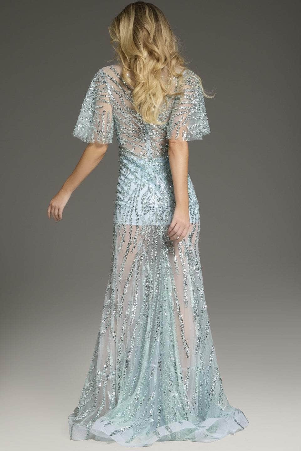 Jovani 39008 - Sequin Embellished Flutter Sleeve Prom Gown Special Occasion Dress