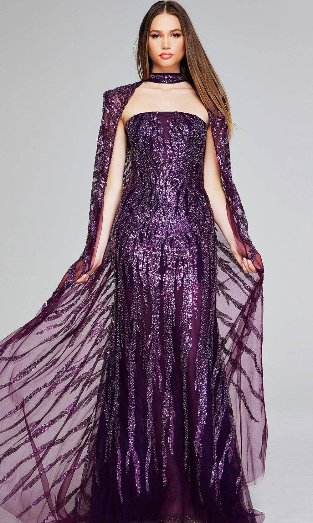 Jovani 39046 - Straight Across Shimmer Evening Gown Special Occasion Dresses 00 /  Purple