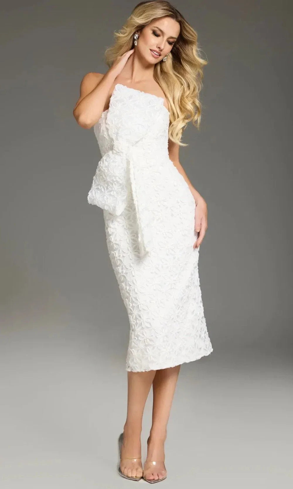 Jovani 39076 - 3D Embroidered Bow Detail Cocktail Dress Semi Formal