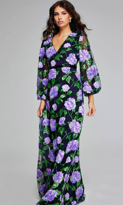 Jovani 39115 - Floral Embroidered Evening Gown Special Occasion Dresses 00 /  Purple/Multi