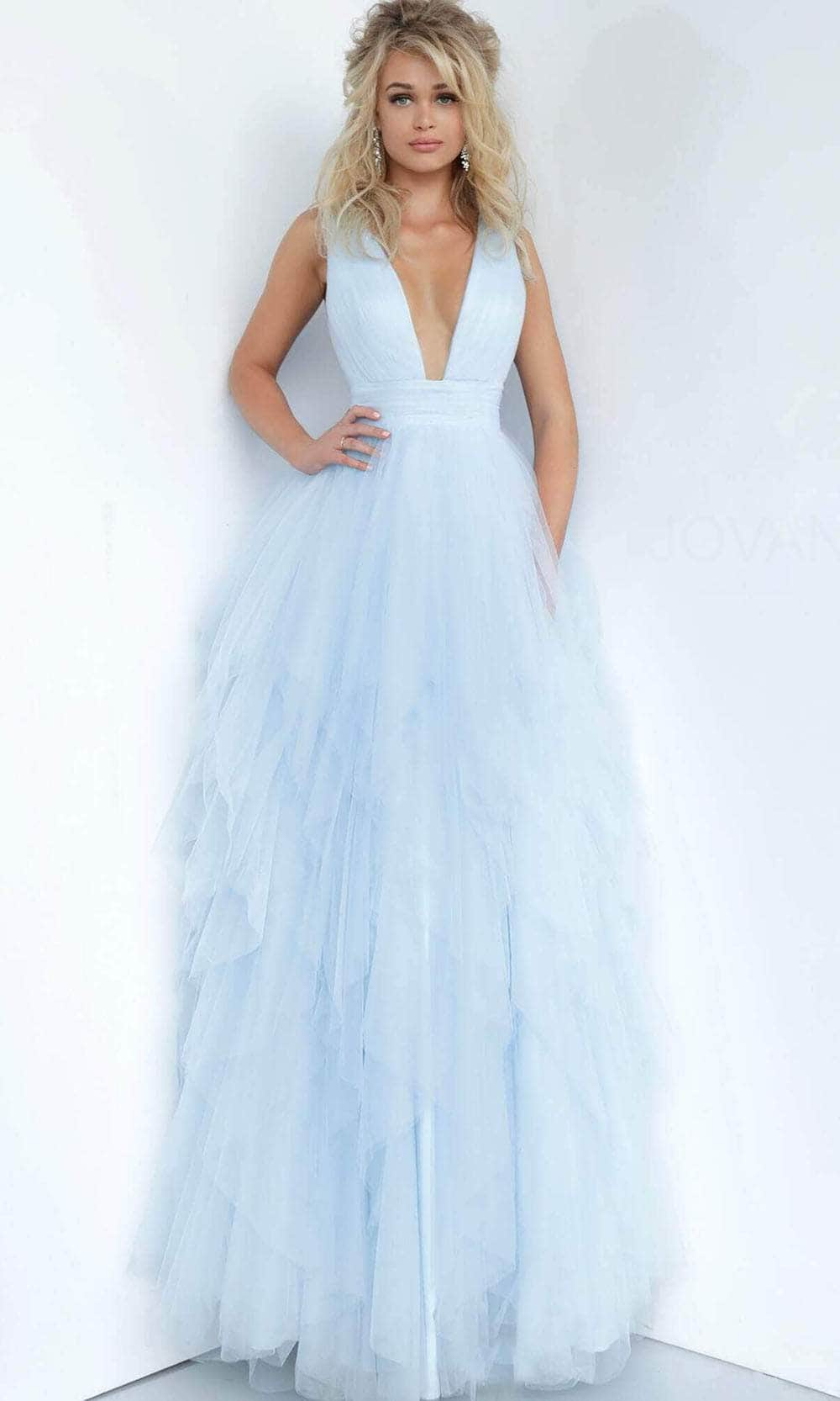 Jovani 3928 - Plunging Tiered Tulle Prom Dress Prom Dresses