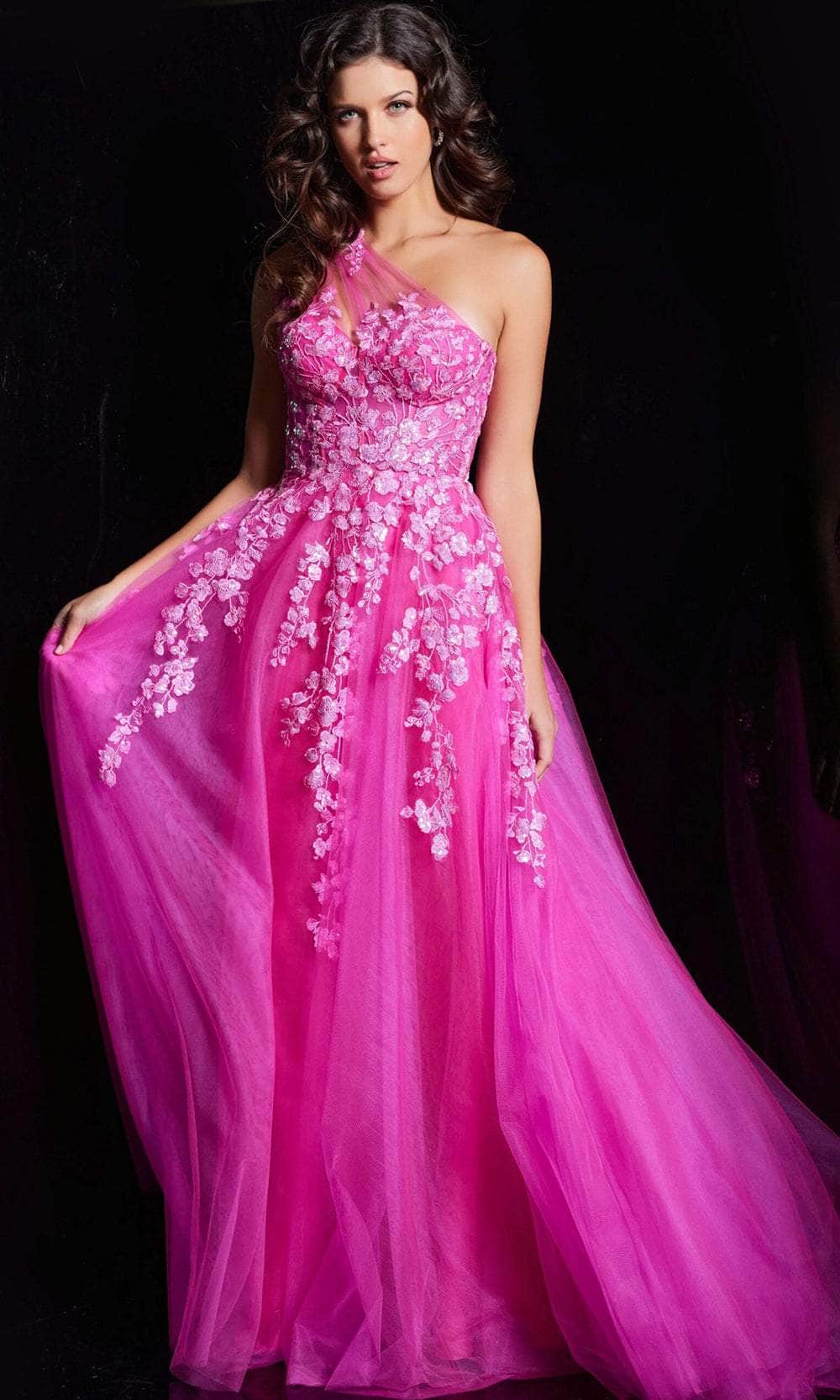 Jovani 39318 - Floral Asymmetrical Prom Dress Special Occasion Dress