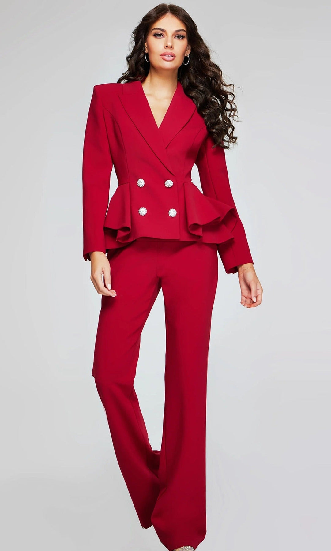 Jovani 39374 Beaded Button Peplum Pantsuit