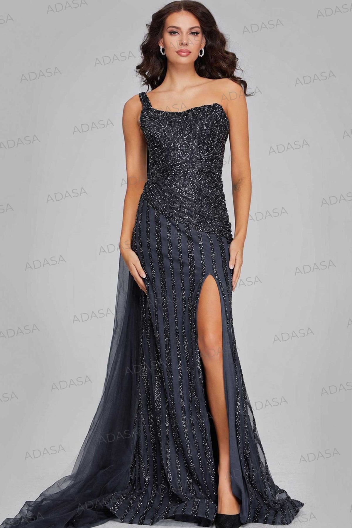 Jovani 39386 - Asymmetrical Beaded Evening Gown