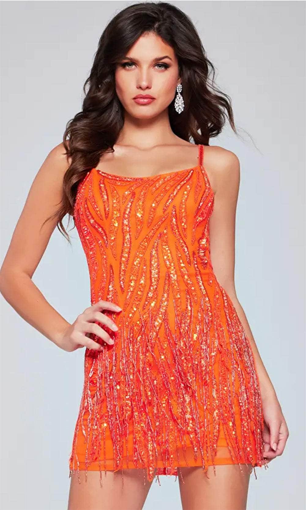 Jovani 39628 - Scoop Neck Fringed Cocktail Dress Cocktail Dresses 00 / Orange