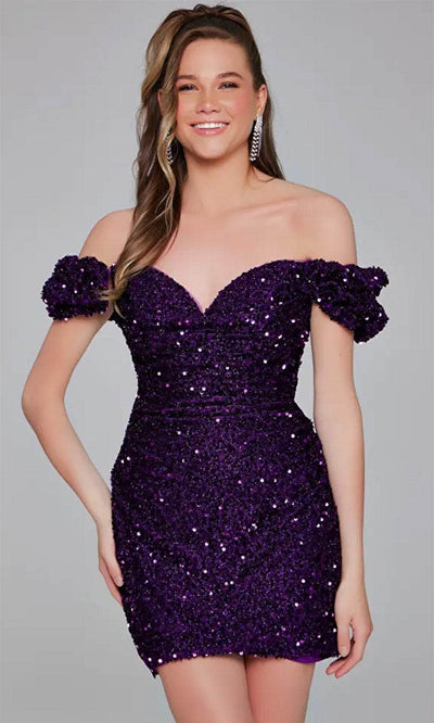 Jovani 39631 - Short Sequin Sheath Dress Special Occasion Dresses 00 /  Purple