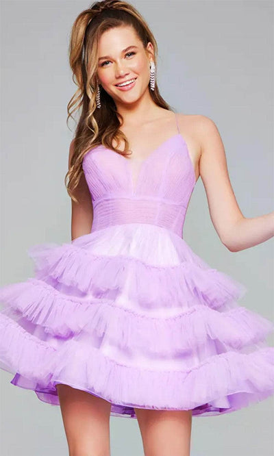 Jovani 39656 - Ruffled A-Line Cocktail Dress Special Occasion Dresses 00 /  Lilac