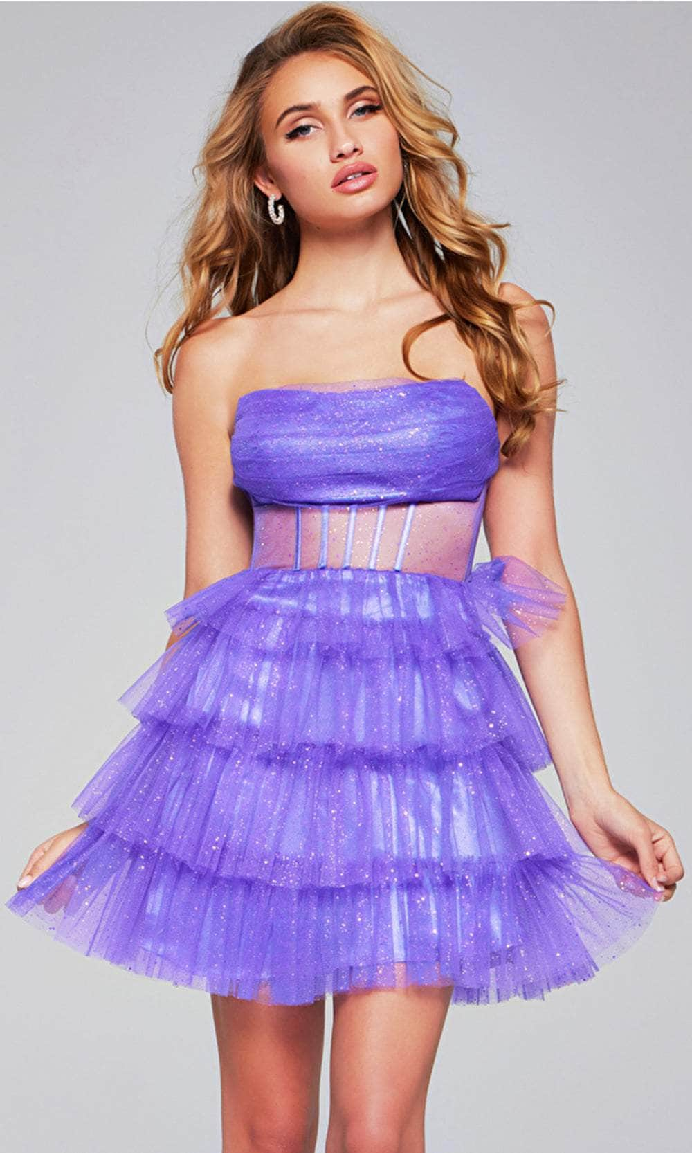 Jovani 39666 - Ruffled Tulle Cocktail Dress Special Occasion Dresses 00 /  Purple