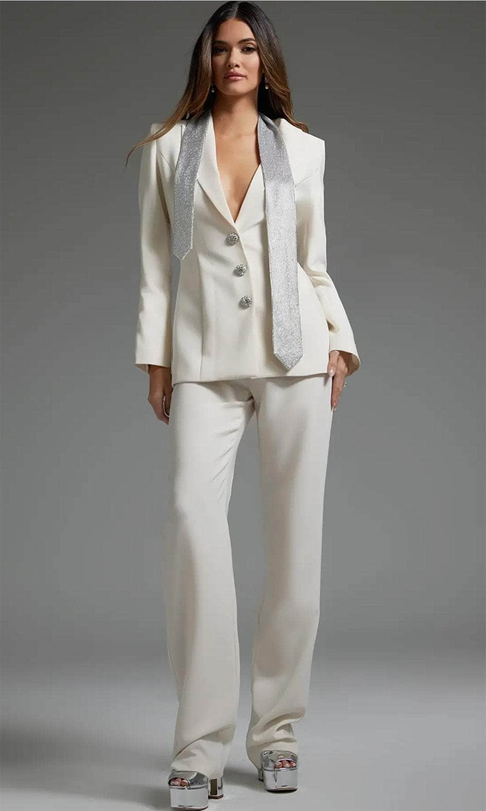 Jovani 39726 - Buttoned Bridal Pantsuit Formal Pantsuit 00  Ivory