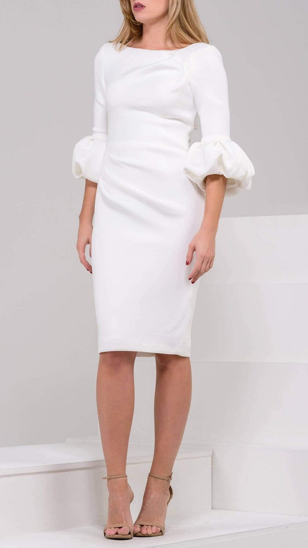 Jovani - 39738 Quarter Length Puff Detailed Dress Cocktail Dresses 0 / Ivory