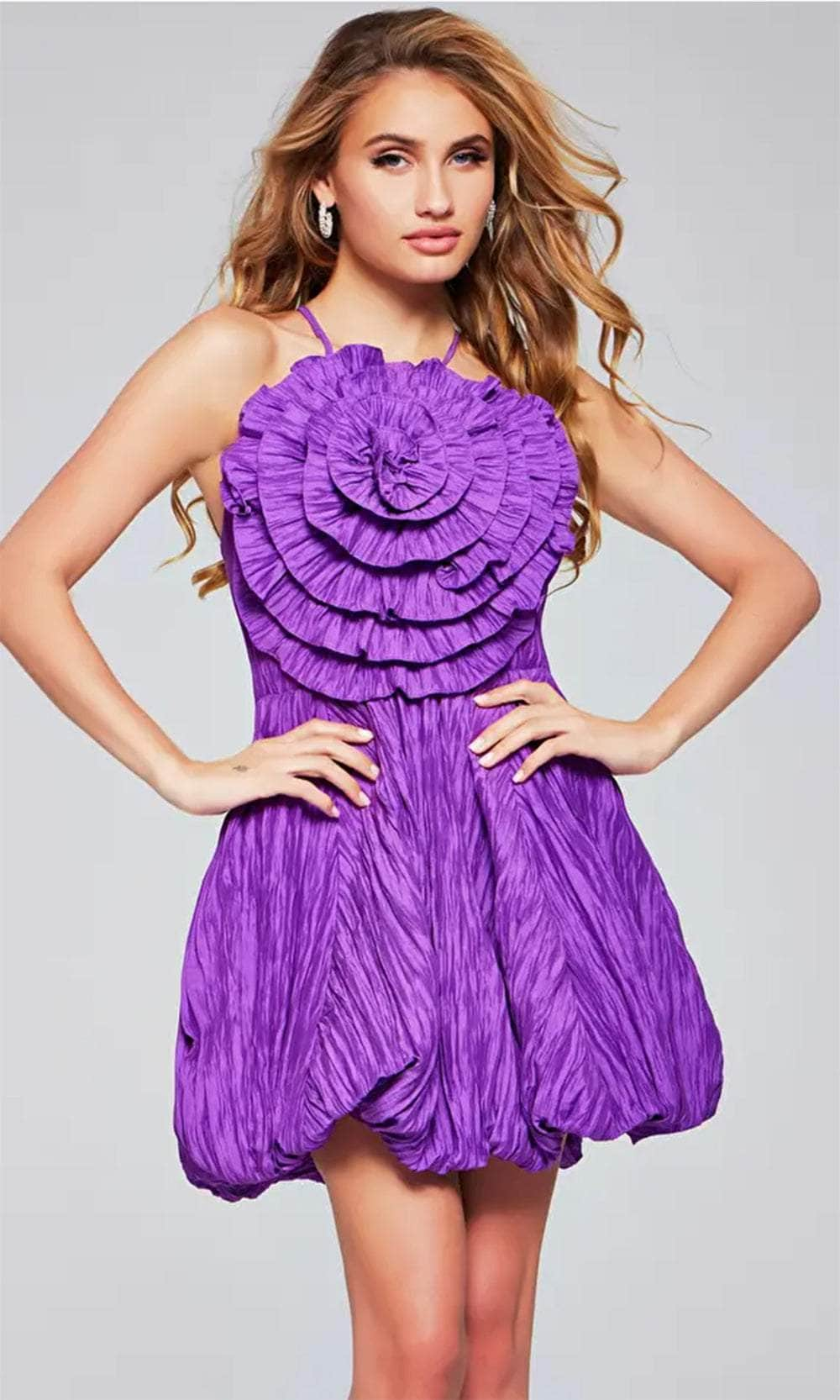 Jovani 39741 - Ruffled Halter Cocktail Dress Special Occasion Dresses 00 /  Purple