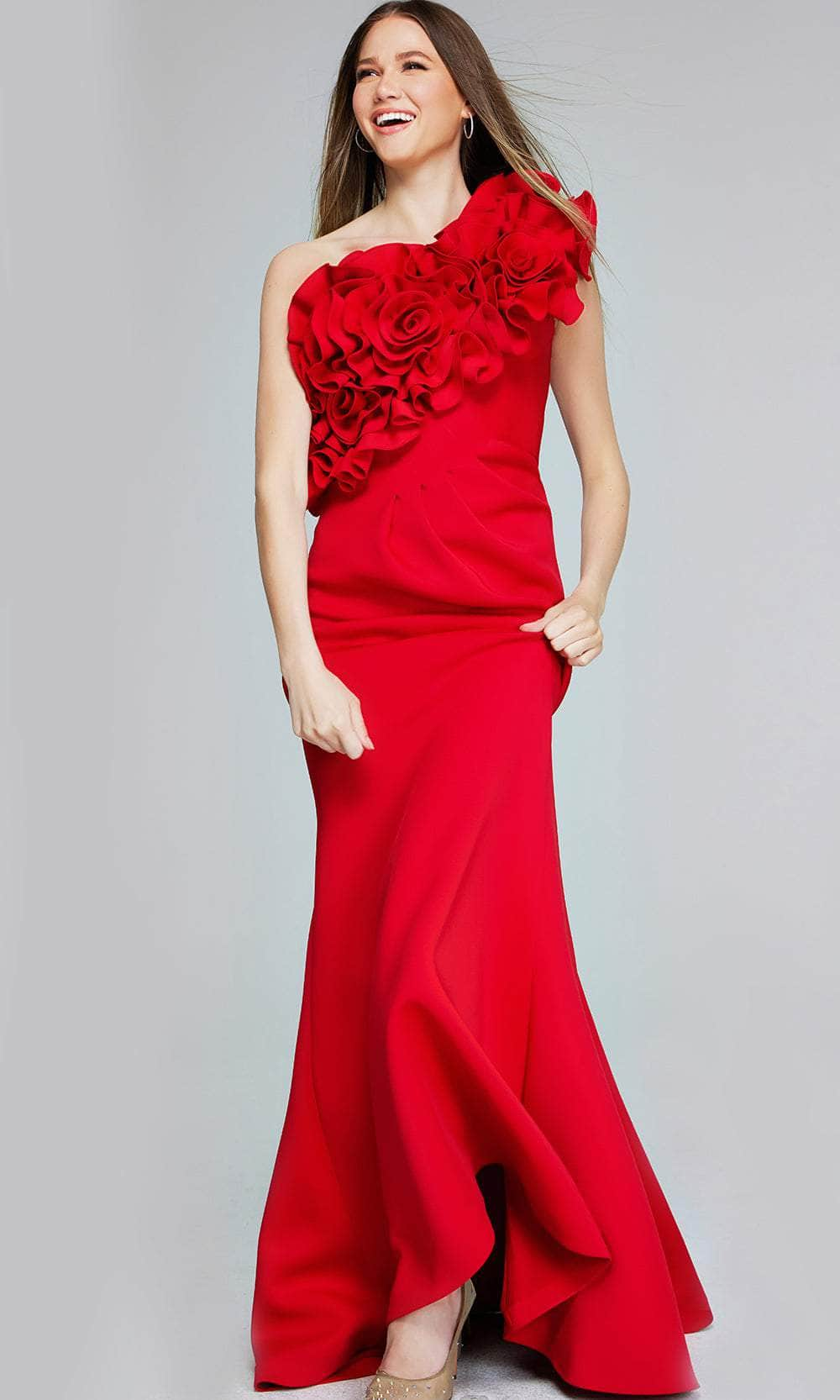 Jovani 39751 - One Shoulder Evening Gown Special Occasion Dresses 00 /  Red