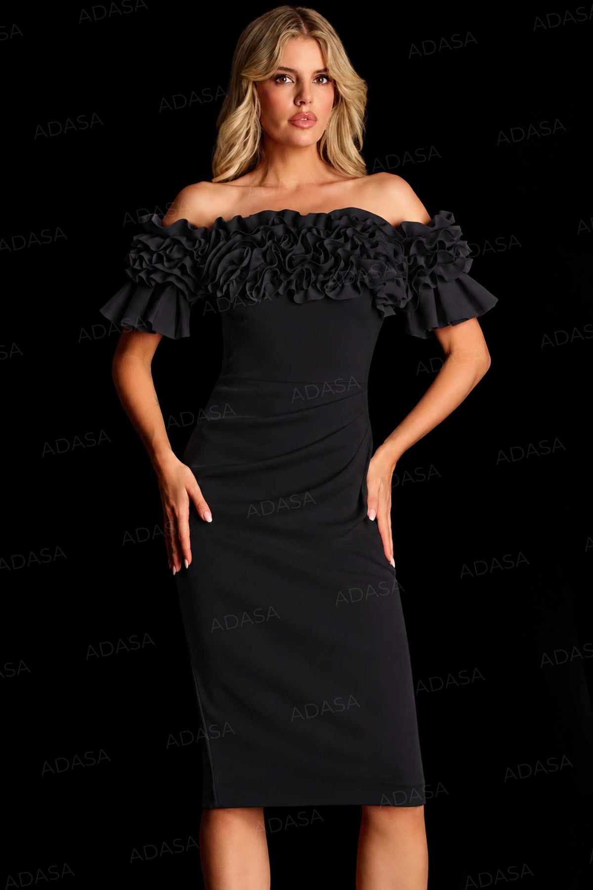 Jovani 39752 - Ruffled Off Shoulder Fitted Dress