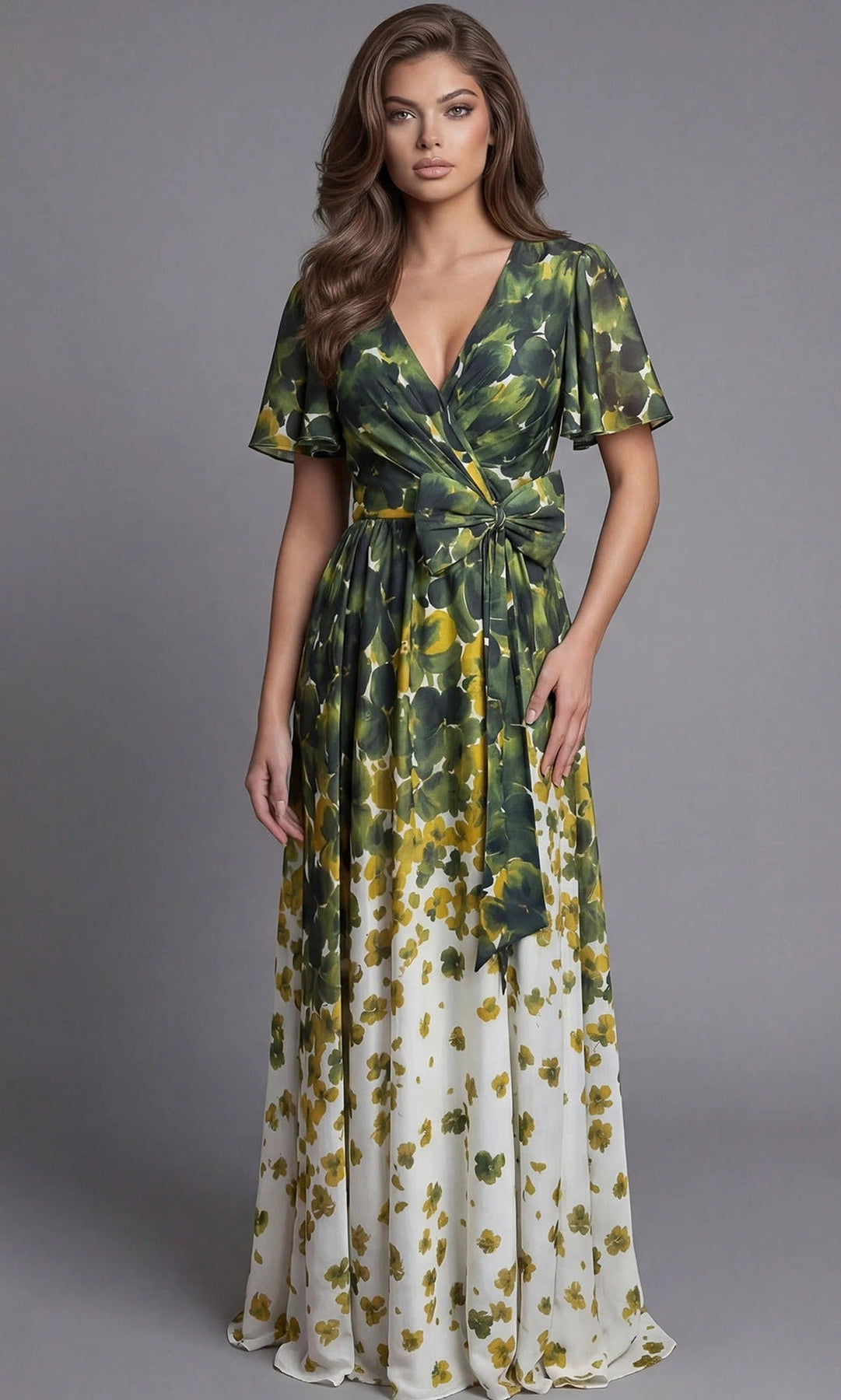 Jovani 39813 Floral Print Wrap Style Evening Gown