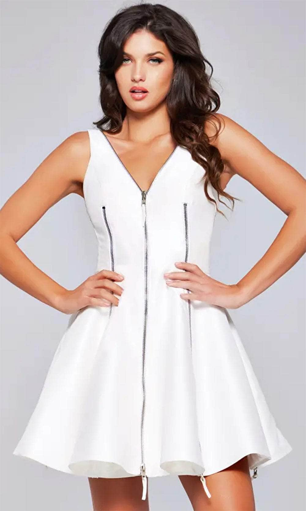 Jovani 39821 - Zip Style Cocktail Dress Special Occasion Dresses 00 /  White