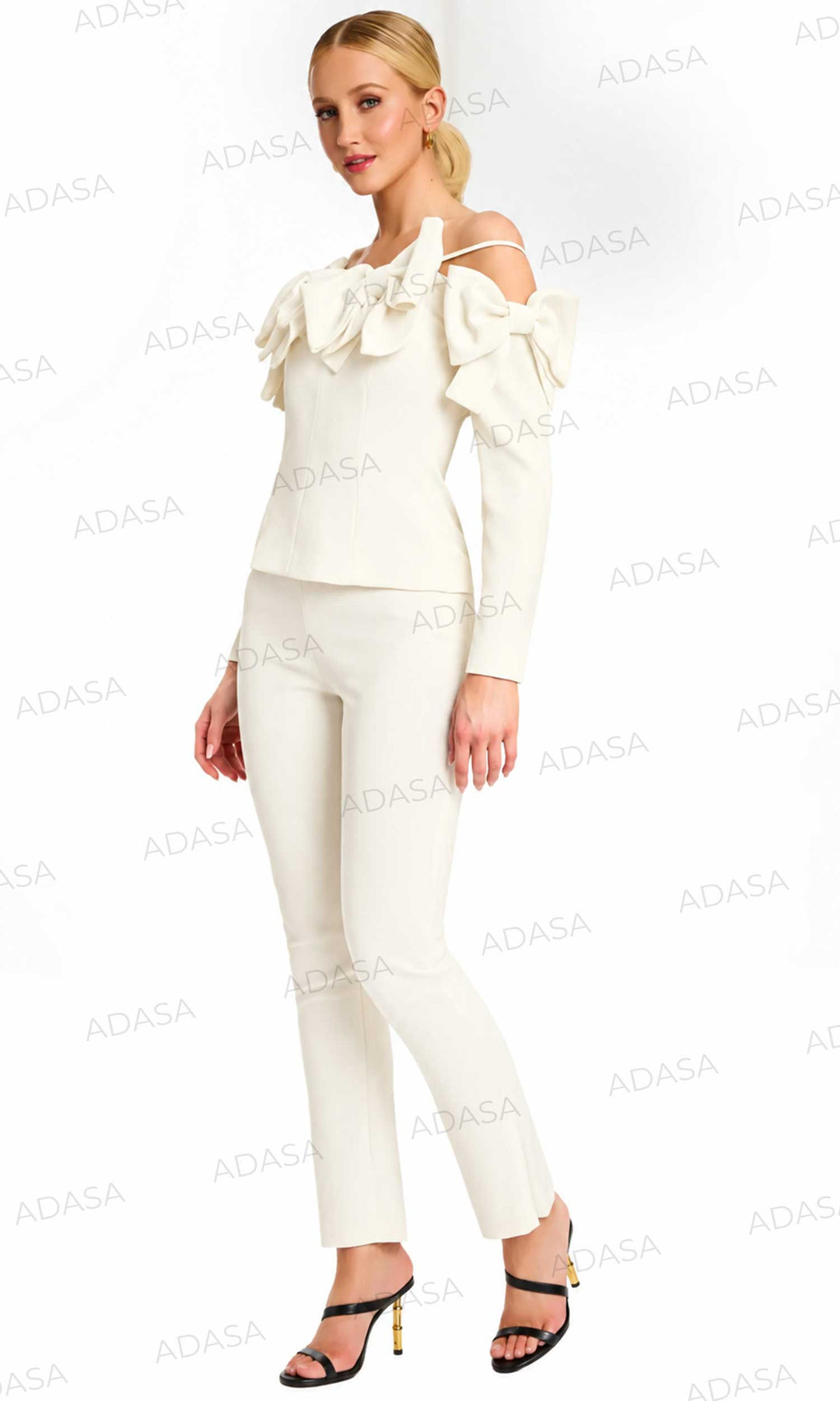 Jovani 39840 - Long Sleeves Bow Accented Pant Suit