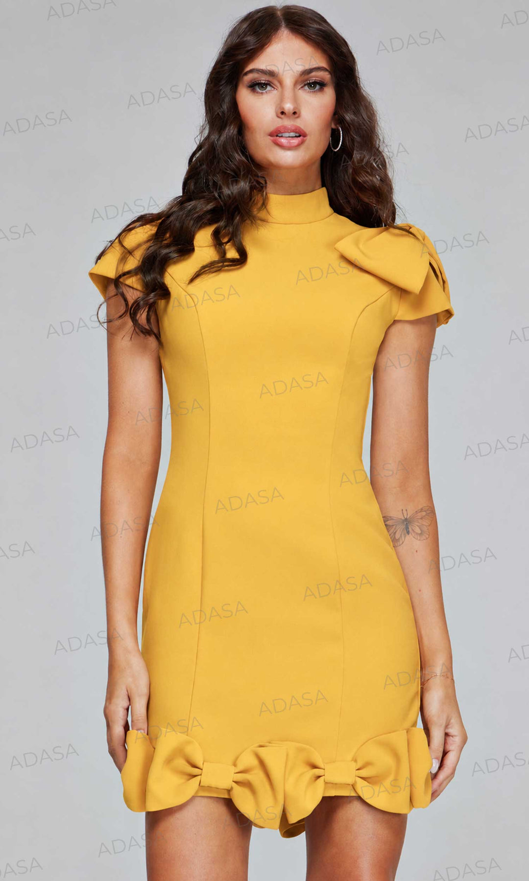 Jovani 39855 - Bow Detail High Neck Mini Dress