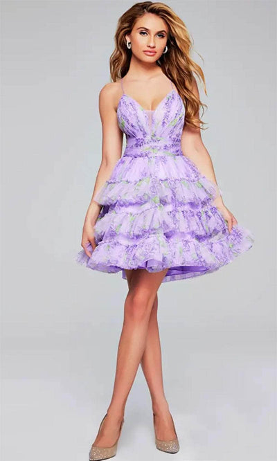 Jovani 39880 - Floral Backless Cocktail Dress Special Occasion Dresses 00 /  Purple