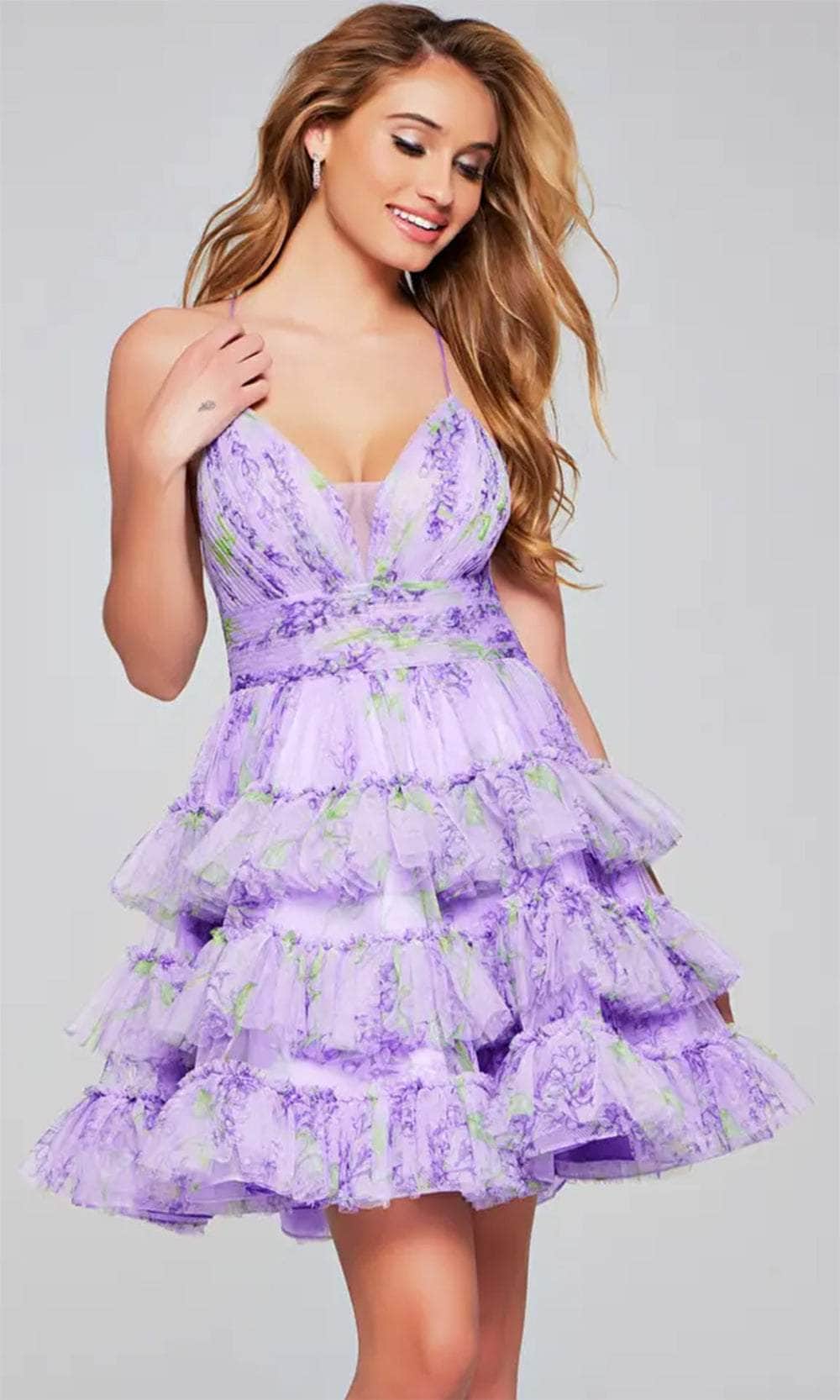 Jovani 39880 - Floral Tiered Cocktail Dress Homecoming Dresses