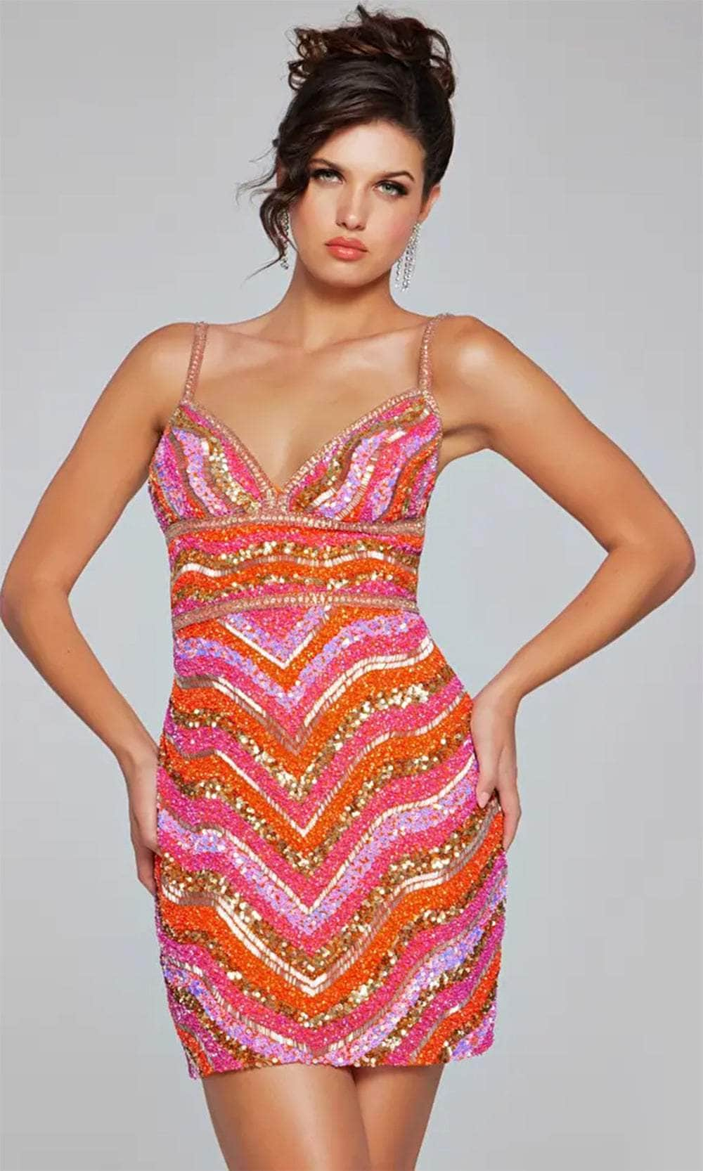 Jovani 39903 - Sleeveless Embellished Cocktail Dress Special Occasion Dresses 00 /  Orange/ Multi