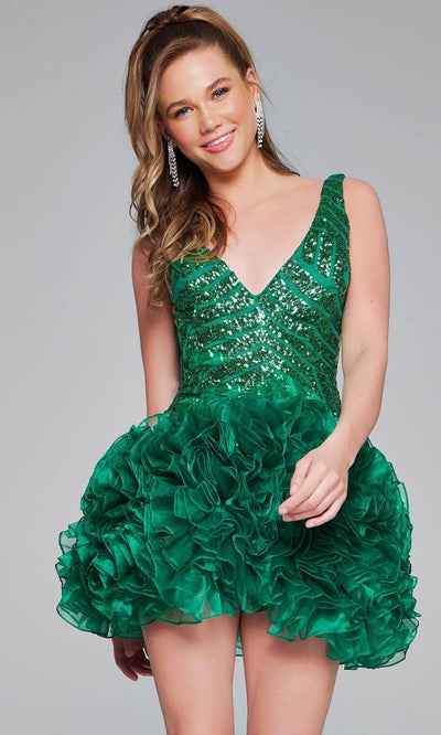 Jovani 39931 - Sleeveless Sequin Cocktail Dress Special Occasion Dresses 00 /  Emerald