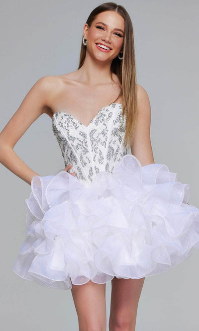 Jovani 39932 - Ruffled Skirt Cocktail Dress Homecoming Dresses 00 / Off-White