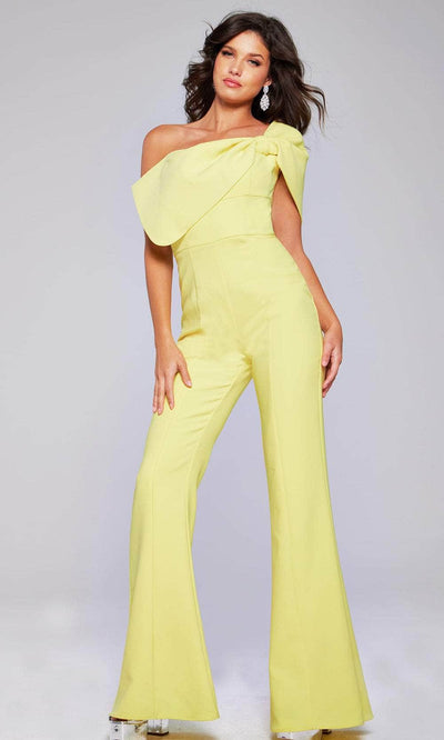 Jovani 39961 - Asymmetrical One-Sleeve Jumpsuit Special Occasion Dresses 00 /  Pale Yellow