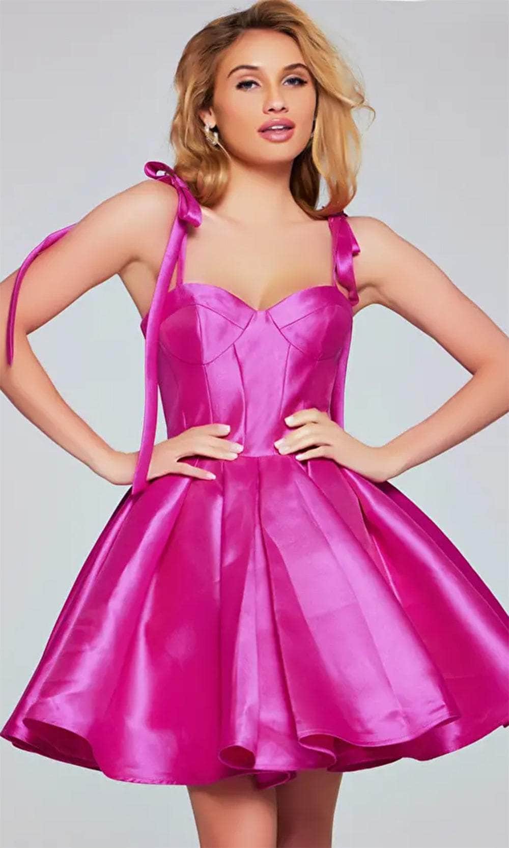 Jovani 39979 - Sleek Bustier Cocktail Dress Homecoming Dresses 00 / Hot Pink