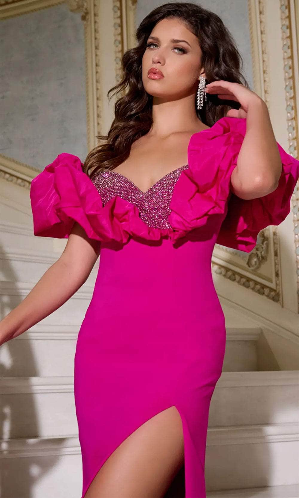 Jovani 39984 - Ruffled Off Shoulder Evening Gown Evening Dresses