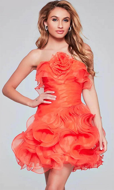 Jovani 40144 - Floral Ruffle Cocktail Dress Special Occasion Dresses 00 /  Orange