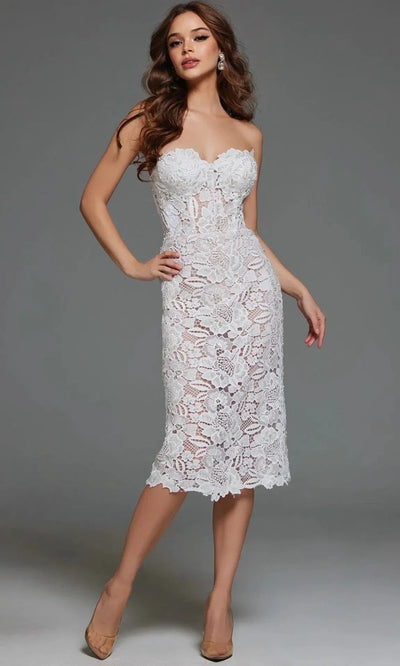 Jovani 40156 - Floral Sweetheart Tea-Length Dress Bridal Dresses