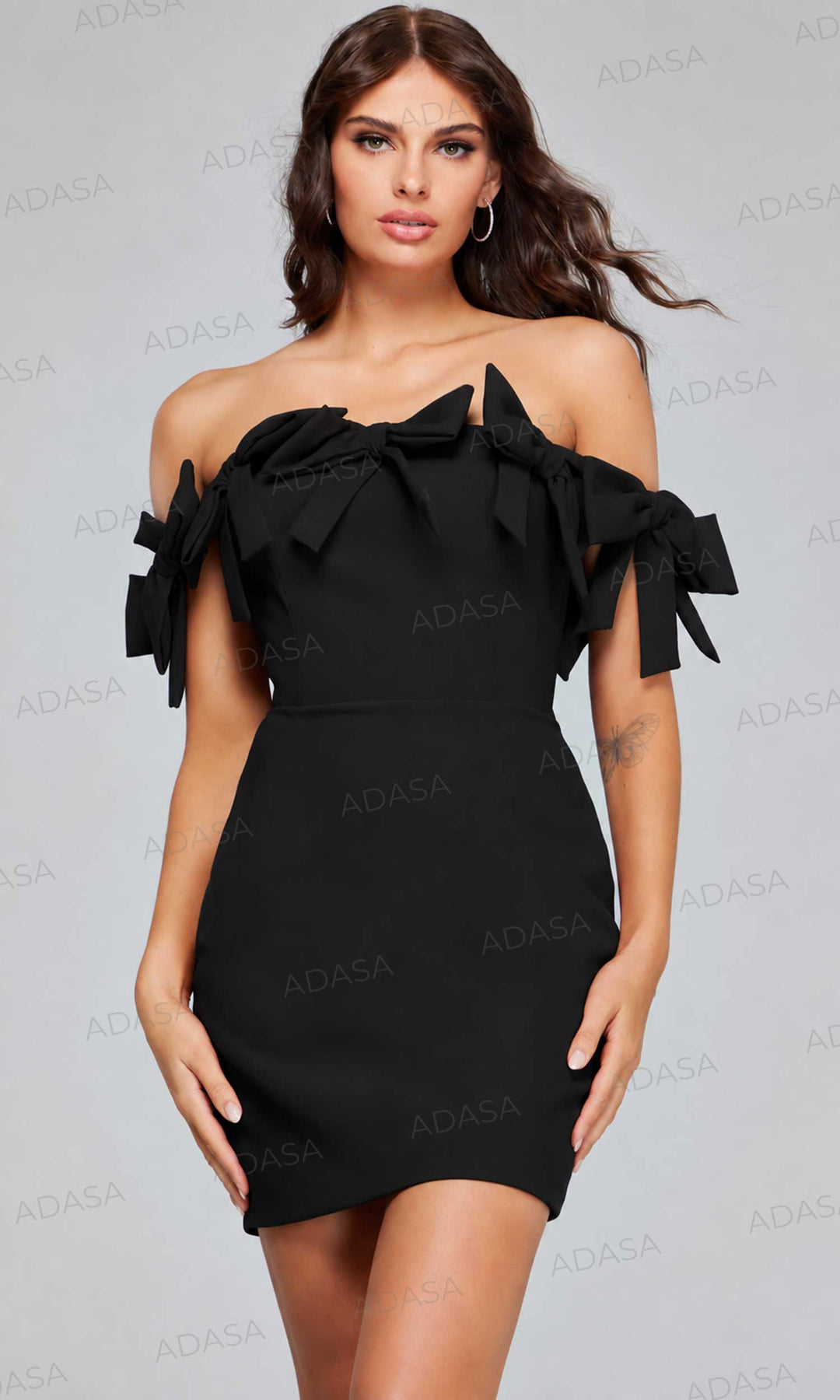 Jovani 40185 - Off Shoulder Bow Detail Mini Dress