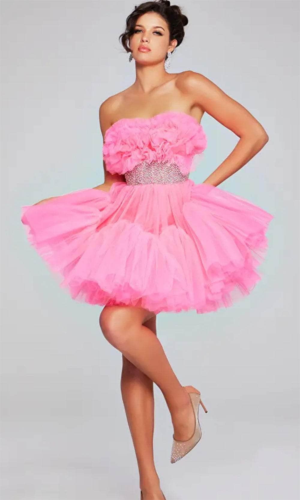 Jovani 40186 - Ruffled Straight Across Cocktail Dress Special Occasion Dresses 00 /  Hot-Pink