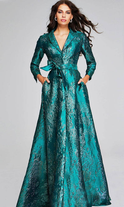 Jovani 40297 - Long Sleeve A-Line Evening Gown Special Occasion Dress 00 / Green