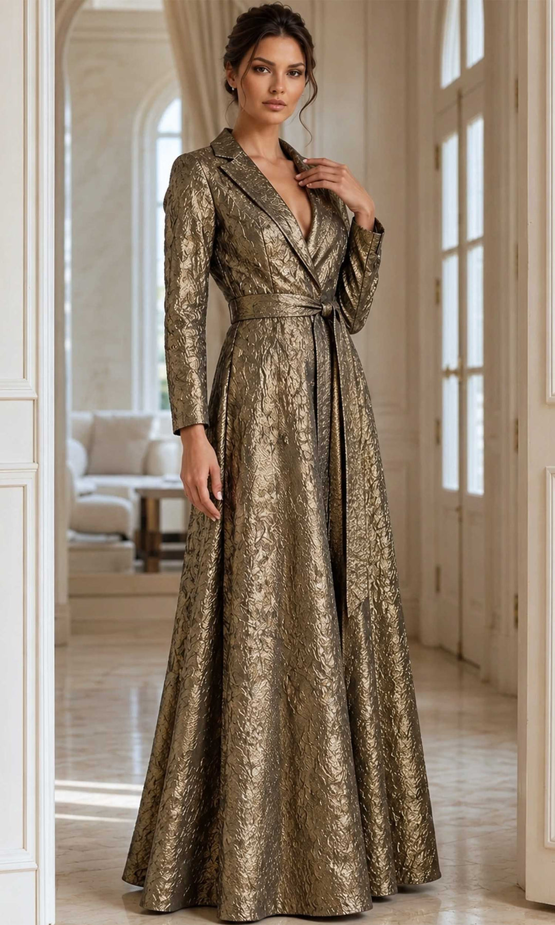 Jovani 40297 - V-Neck Textured Evening Gown