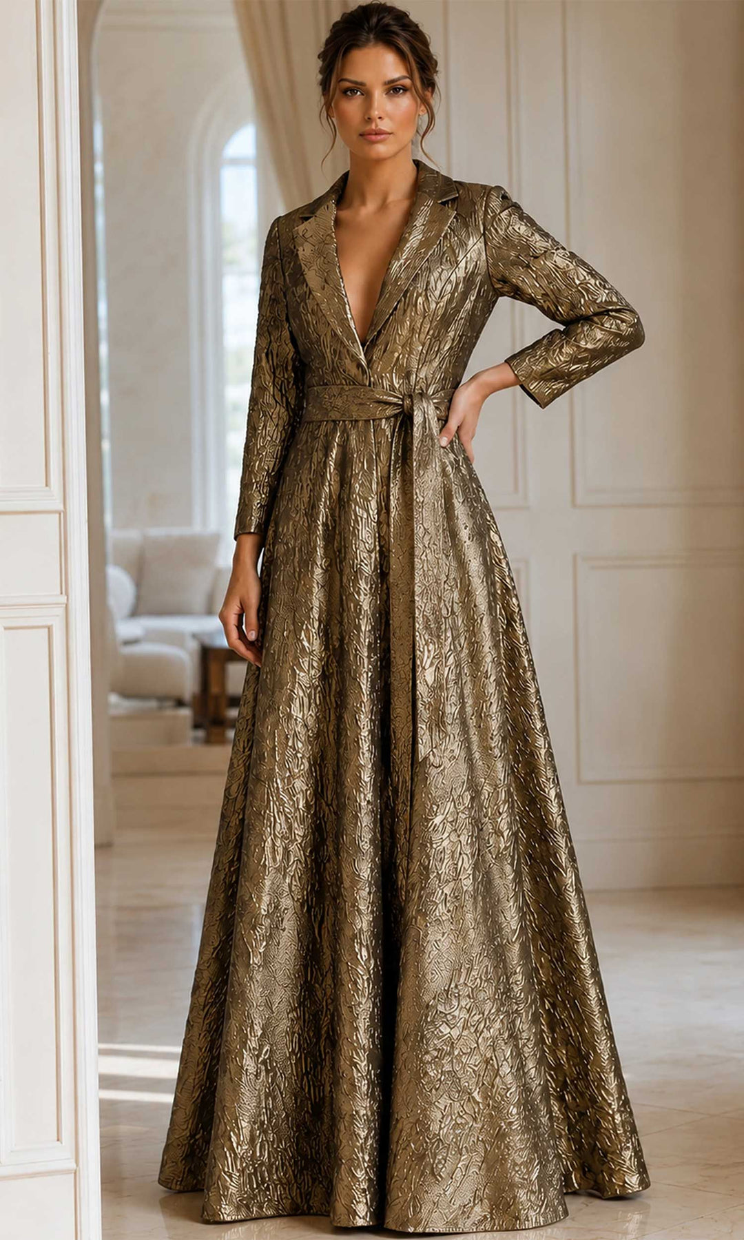 Jovani 40297 - V-Neck Textured Evening Gown