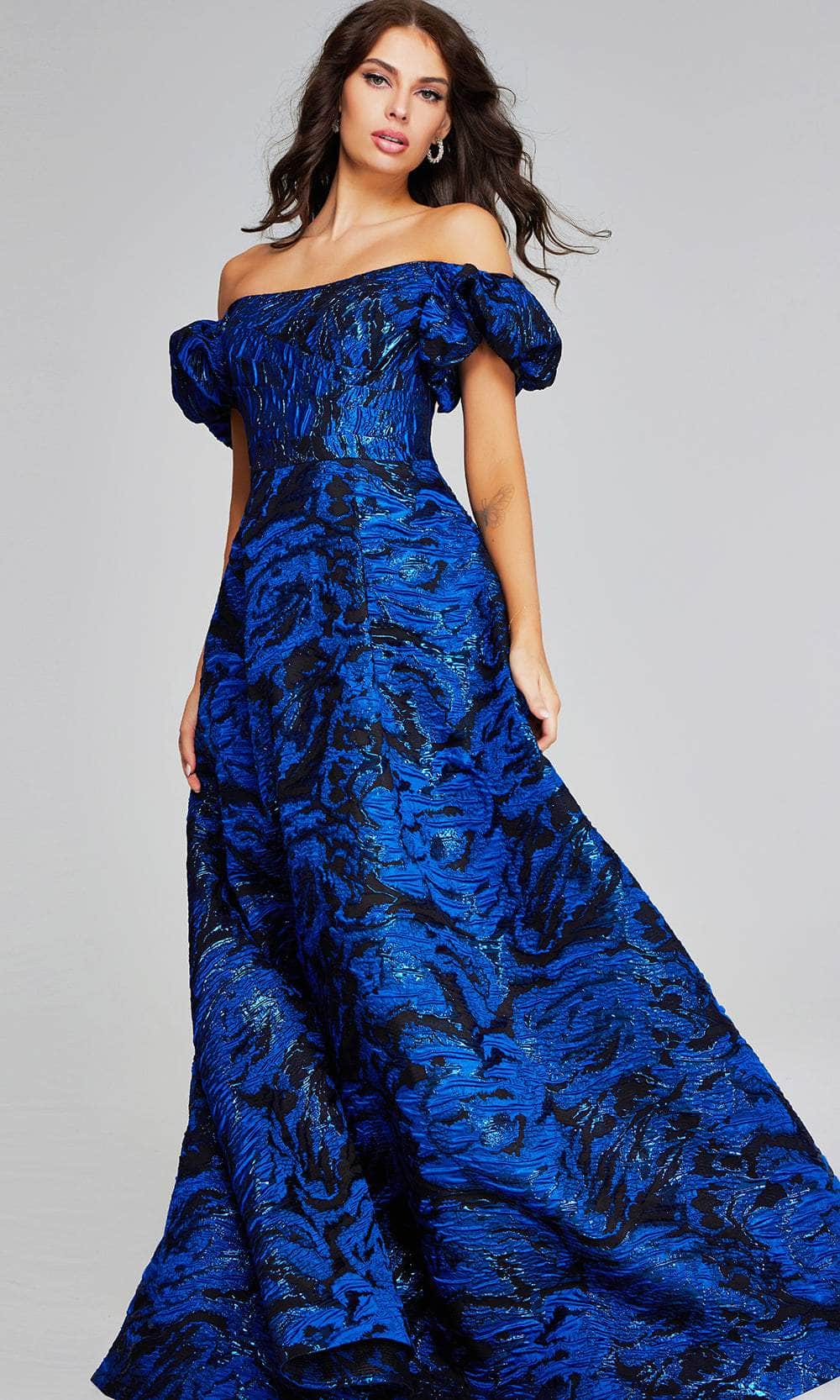 Jovani 40315 - Long A-Line Dress - Off-Shoulder, Puff Sleeves, Back Zipper Closure, Train ADASA Jovani 40315 - Long A-Line Dress - Off-Shoulder, Puff Sleeves, Back Zipper Closure, Train ADASA