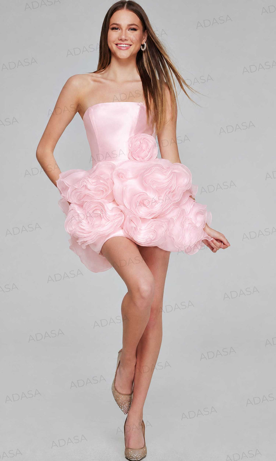 Jovani 40334 - Strapless Rosette Cocktail Dress