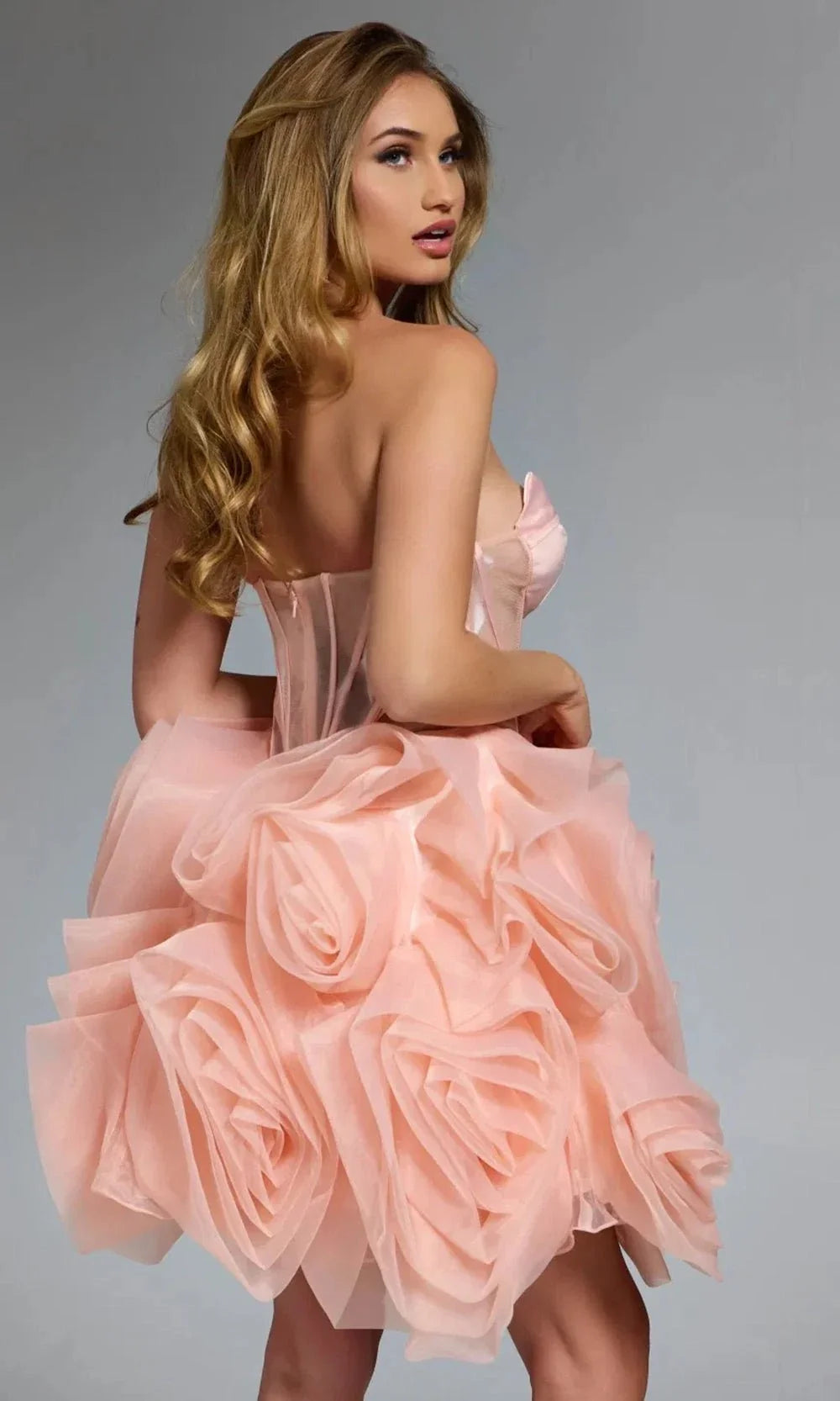 Jovani 40345 - Strapless Corset Dress with Rosette Skirt Cocktail Dresses
